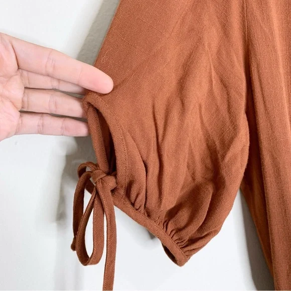 Christy Dawn The Augusta Midi Dress (Sz S) Short Puff Tie Sleeve Wrap Rust - Picture 7 of 16